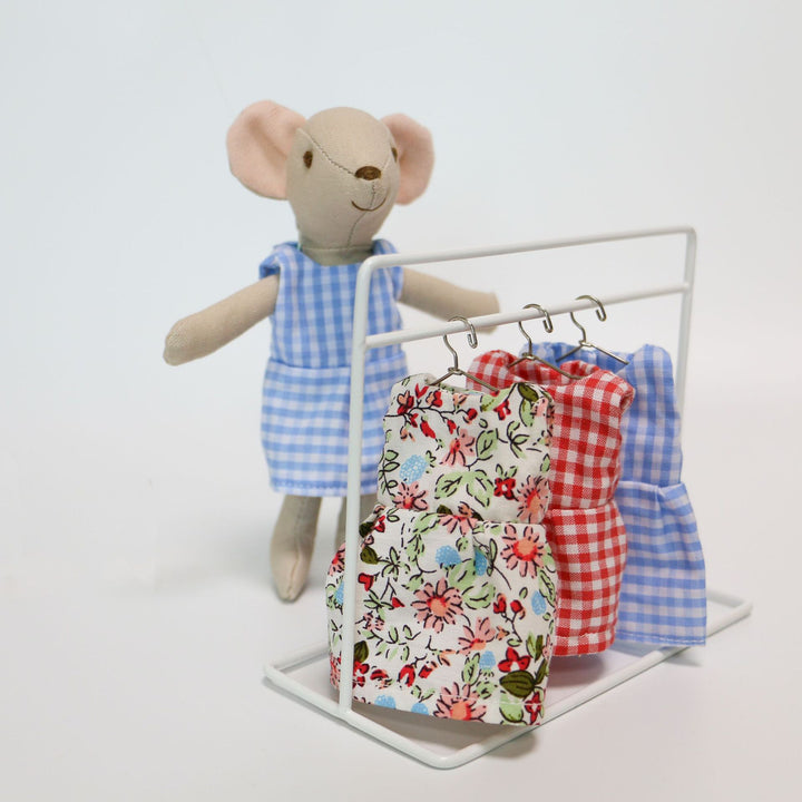 Handmade Linen Mouse Doll with Removable Gingham Dress