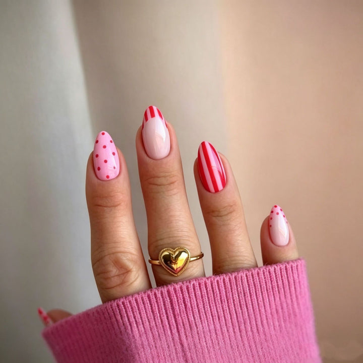 Artistic Nail Design with Heart and Stripes Kalsten