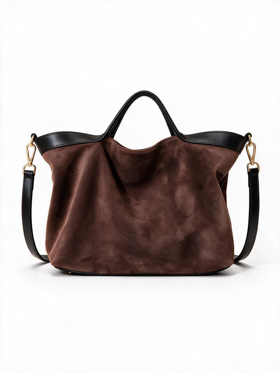 Suede Slouch Shopper Tote with Contrast Leather Trim & Removable Crossbody Strap