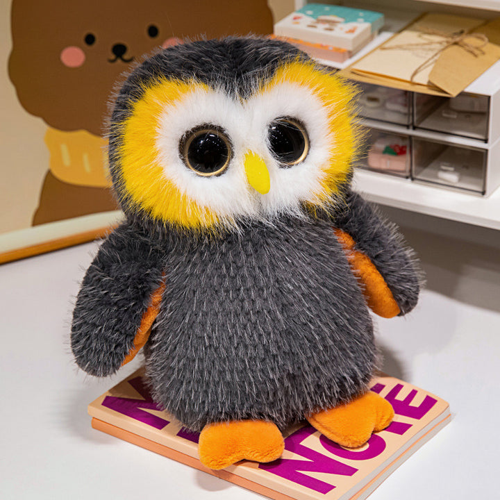 Plush Round Owl Collectible with Ultra-Soft Faux Fur & Large Glassy Eyes Kalsten