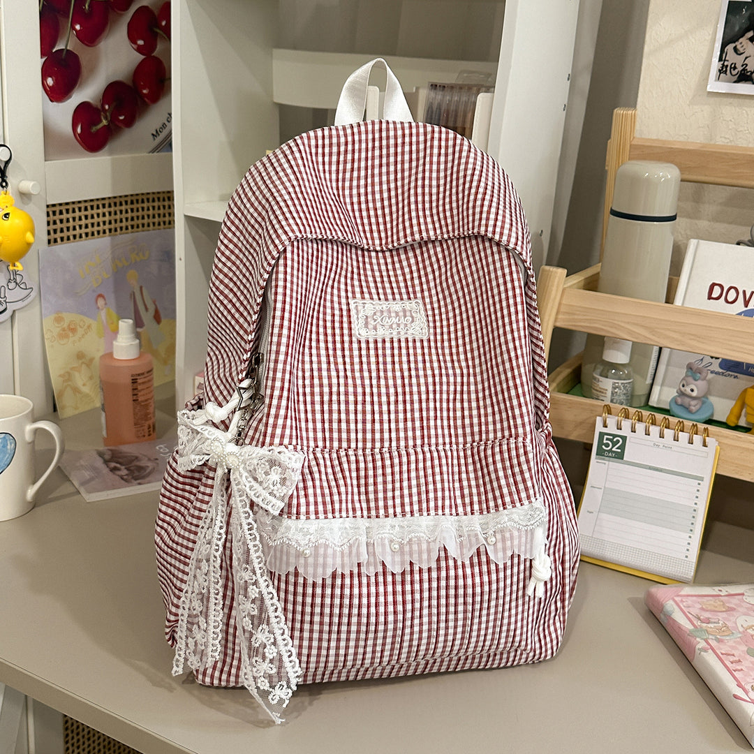 Charming Striped Lace-Trimmed Backpack Kalsten