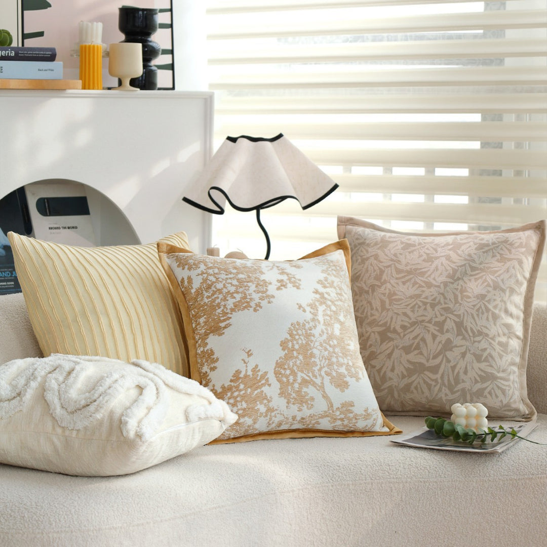 Square decorative cushion cover with fine jacquard leaf relief, piped edge and easy-care cotton mix Kalsten