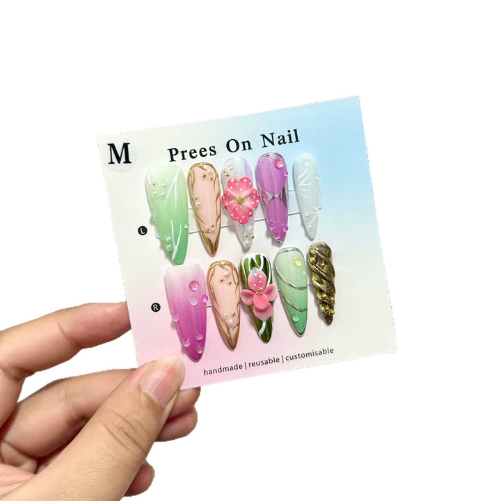 Customizable 3D Floral Press-On Nail Art Set