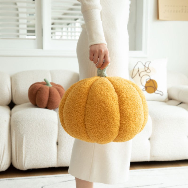 Plush Sherpa Pumpkin-Shaped Decorative Throw Pillow with Polka Dot Accents