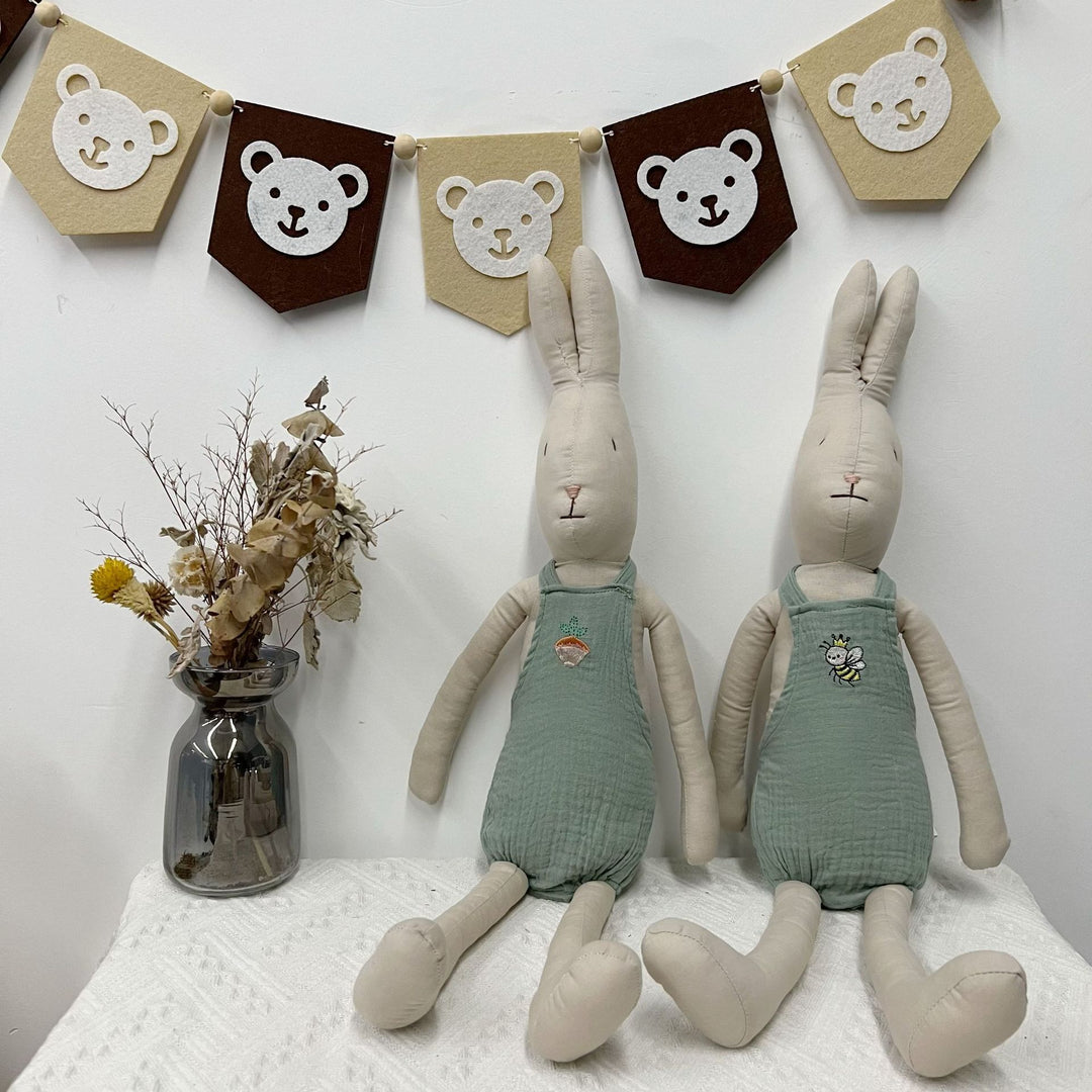 Oversized Linen-Blend Long-Leg Bunny Doll with Embroidered Muslin Romper