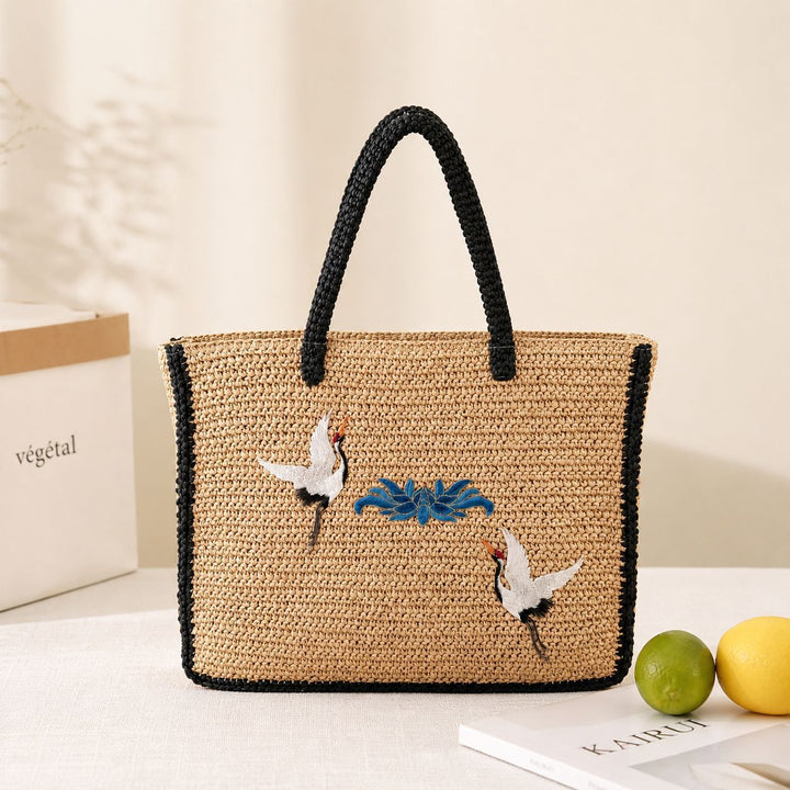Elegant Bast Tote Bag with Artistic Embroidery Design Kalsten