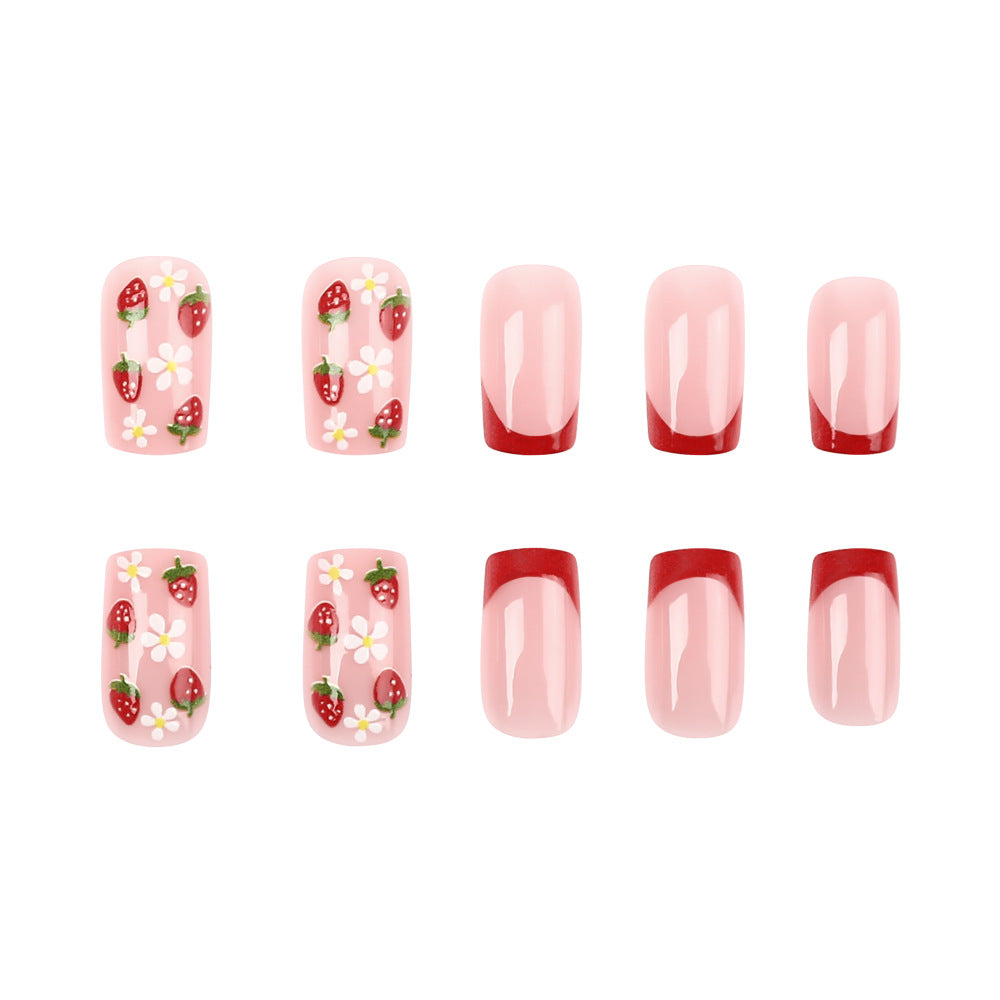 Artistic Strawberry Floral Press-On Nails Kalsten