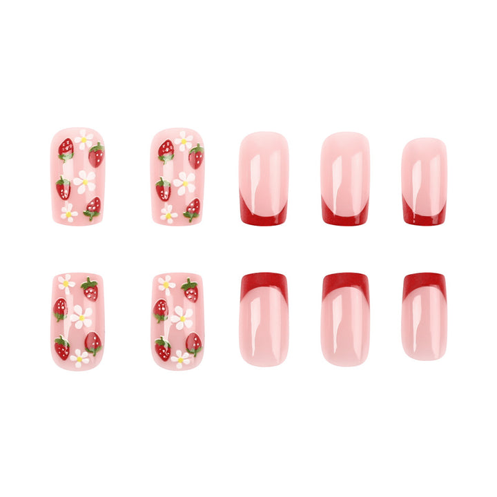 Artistic Strawberry Floral Press-On Nails Kalsten