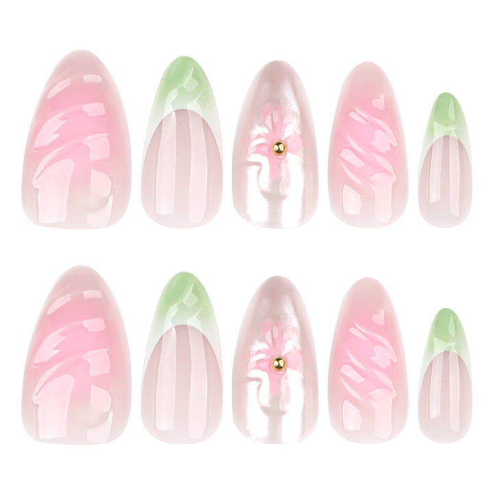 Artful Nail Extensions with Floral Design and Glamorous Accents Kalsten