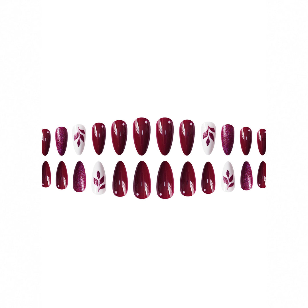 Artistic Press-On Nail Art Set with Glittery Leaf Design Kalsten