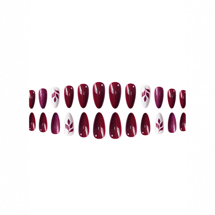 Artistic Press-On Nail Art Set with Glittery Leaf Design Kalsten