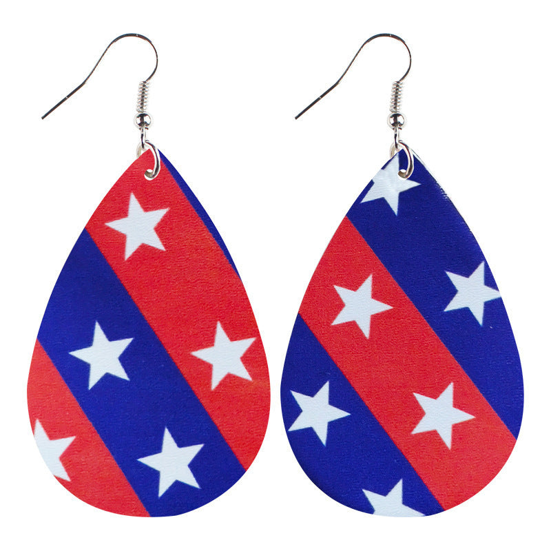 Women's nan teardrop-shaped faux leather earrings with star and stripe print Kalsten