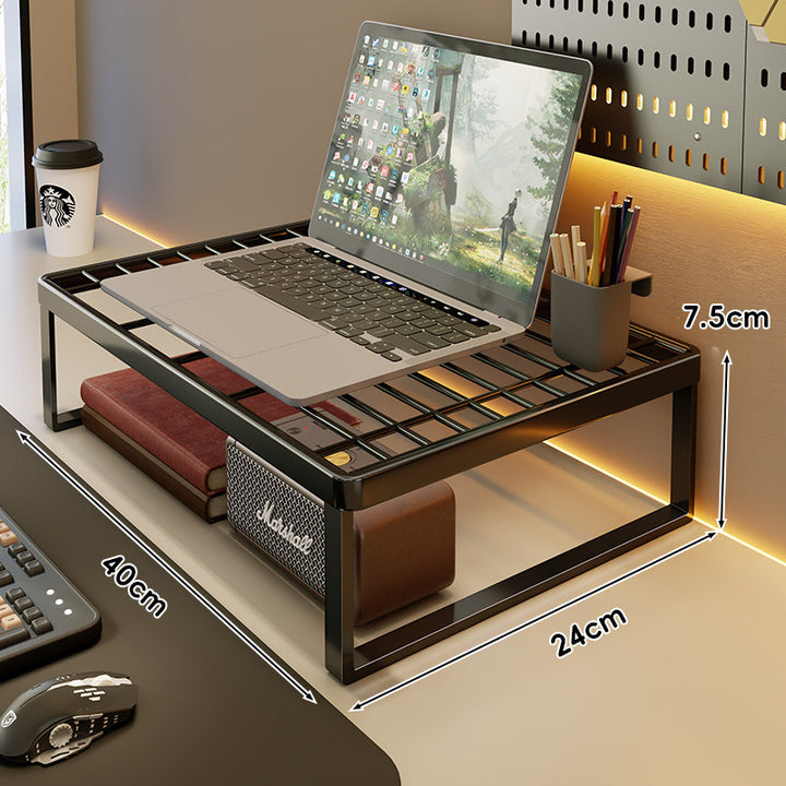 Ventilated Metal Desk Riser Shelf with Open Grid Surface and Under-Storage