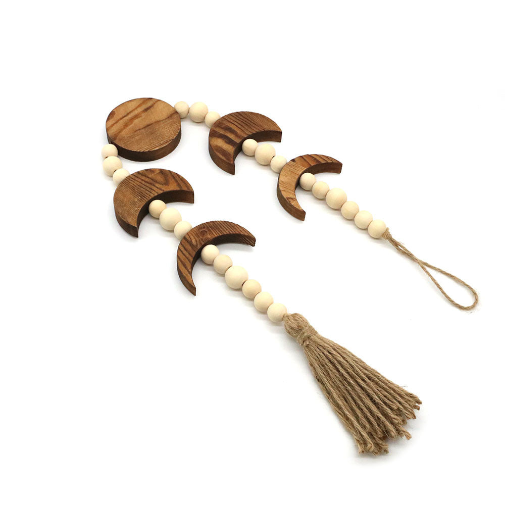 Decorative wall hanging with geometric wooden shapes