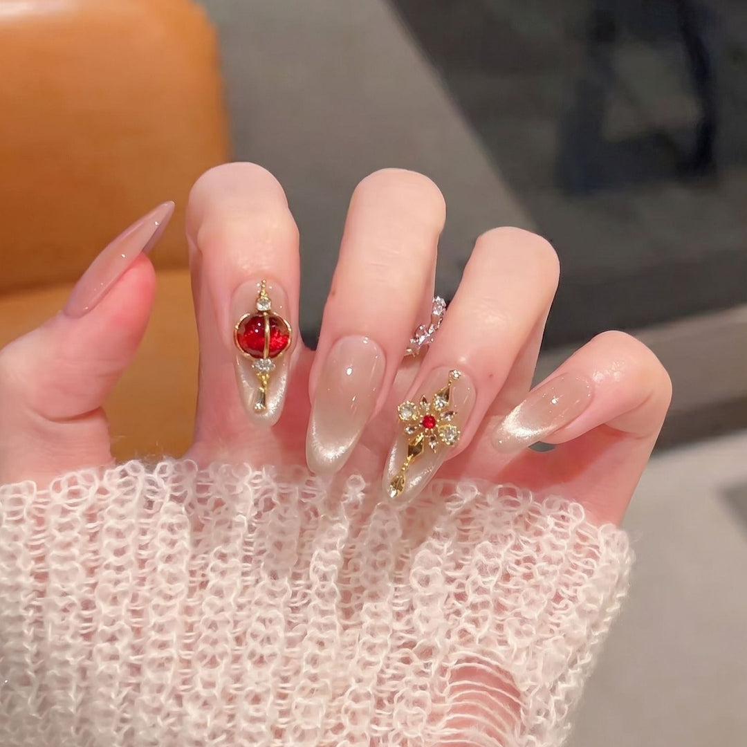 Elegant Stiletto Press-On Nail Set with Gemstone Accents Kalsten