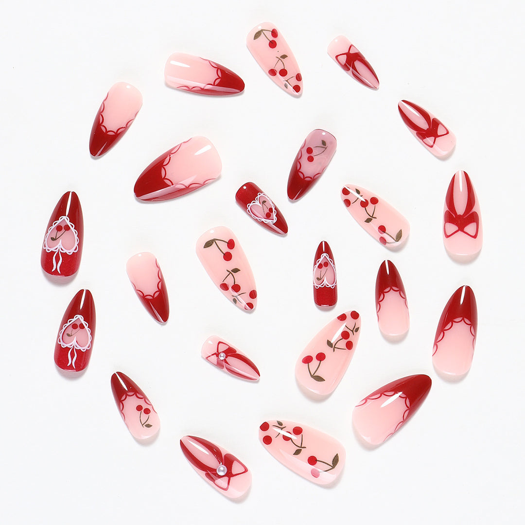 Creative nail set with romantic heart and bow accents Kalsten