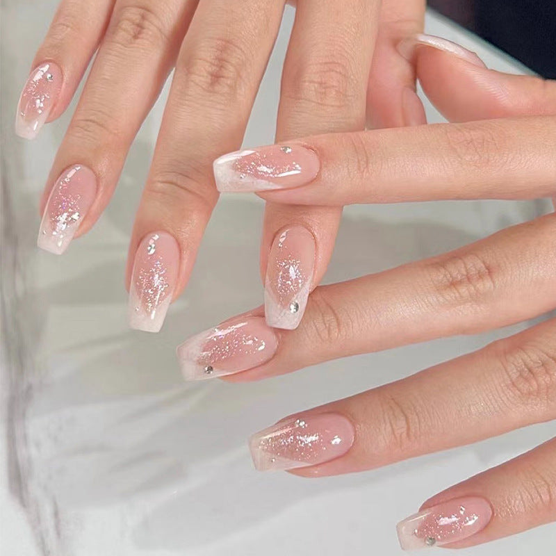 Elegant Artificial Nails with Glitter and Romantic French Tip Kalsten