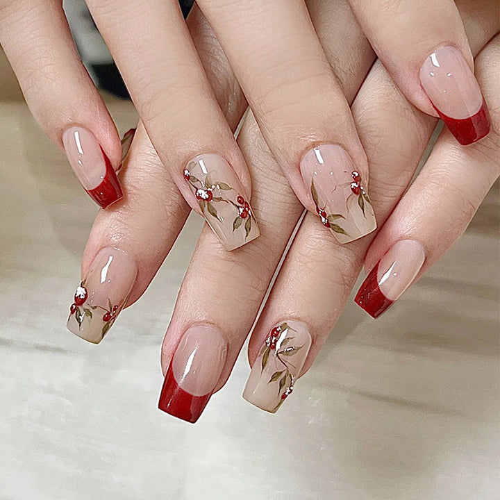 Elegant Floral Press-On Nail Tips
