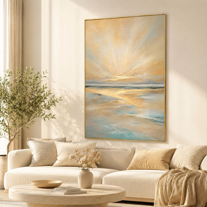Textured Coastal Horizon Canvas Artwork for Home