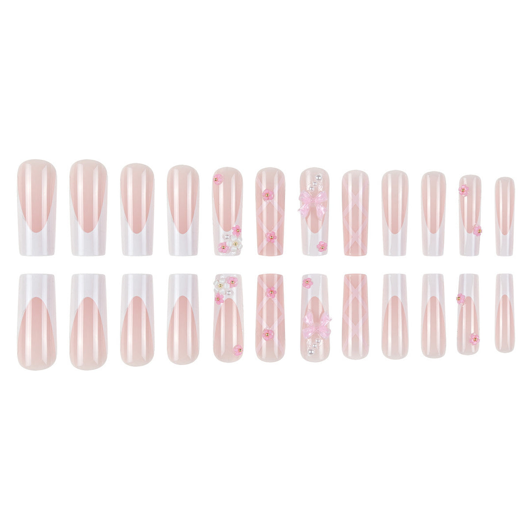 Floral Bow-Embellished Long Press-On Nails Kalsten