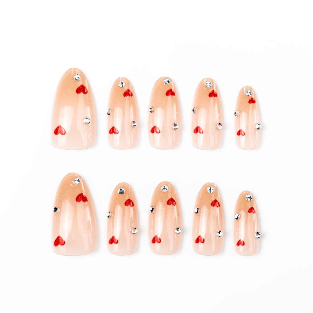 Heart-Adorned Press-On Nail Set