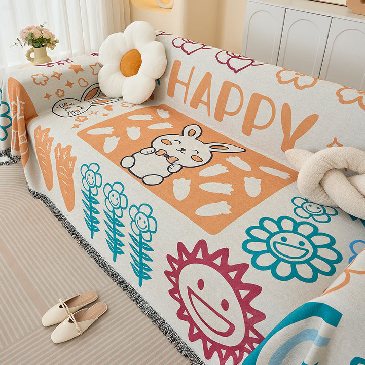 Playful Cartoon Print Sofa Throw Blanket