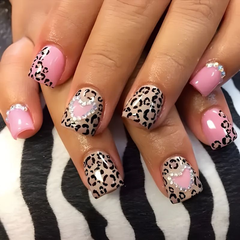 Glamorous artificial nail collection with animal motif and crystal embellishments Kalsten