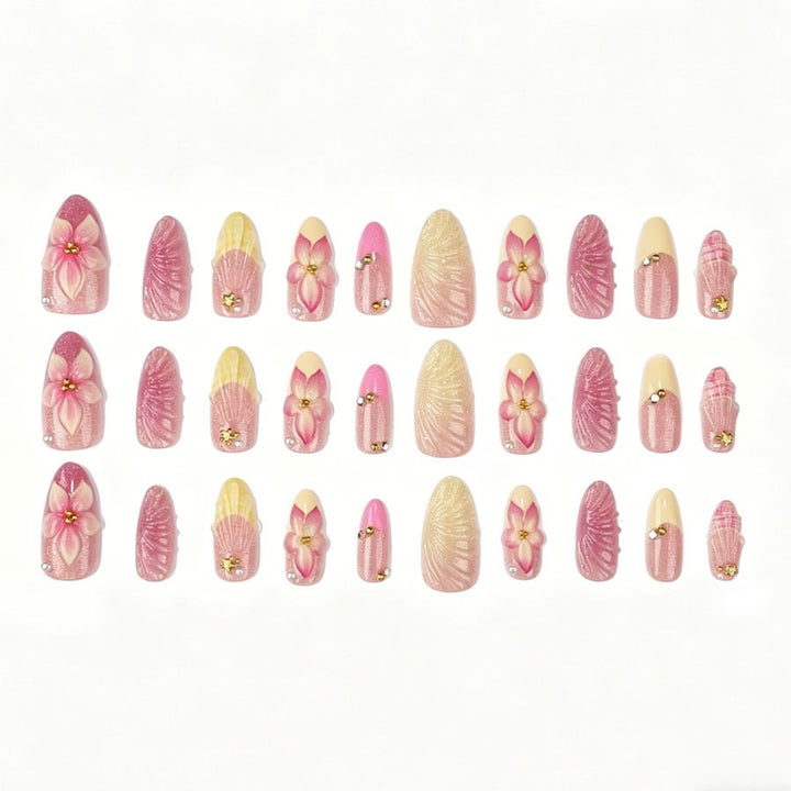 Artificial nail set with elaborate flower and shell patterns Kalsten