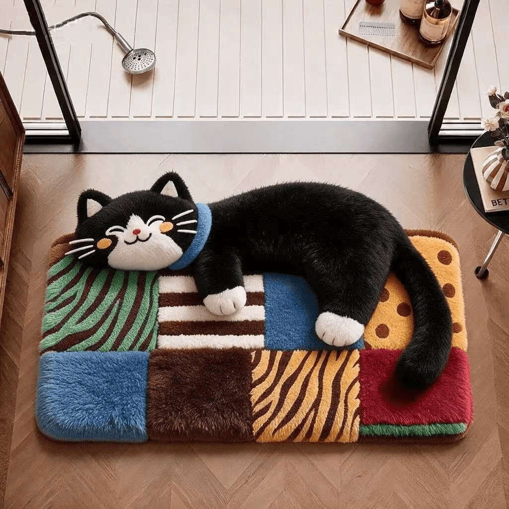 Plush Cat-Themed Mat