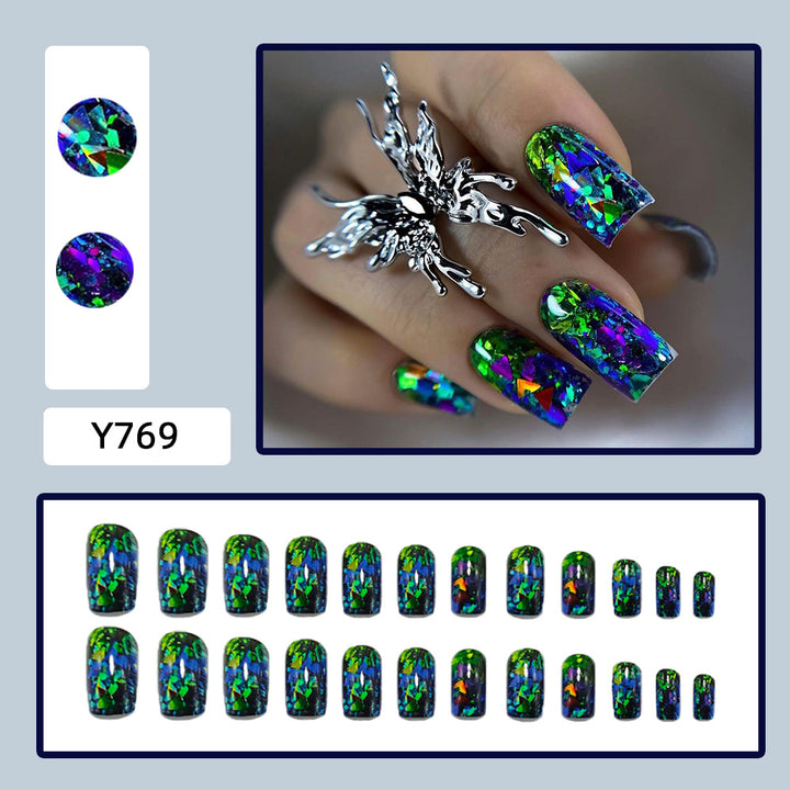 Artificial nails with sparkling glitter design and holographic accents Kalsten