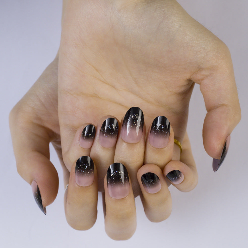 Artificial nails with elegant ombre design and sparkling accents Kalsten
