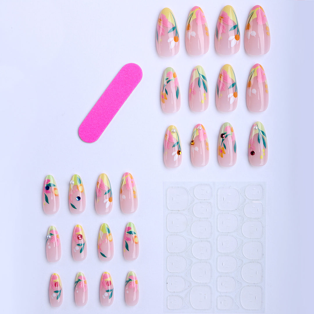 Artificial nails with flower design and glitter accents Kalsten