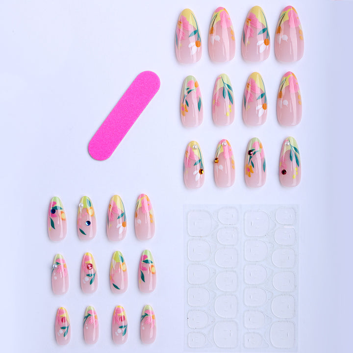 Artificial nails with flower design and glitter accents Kalsten