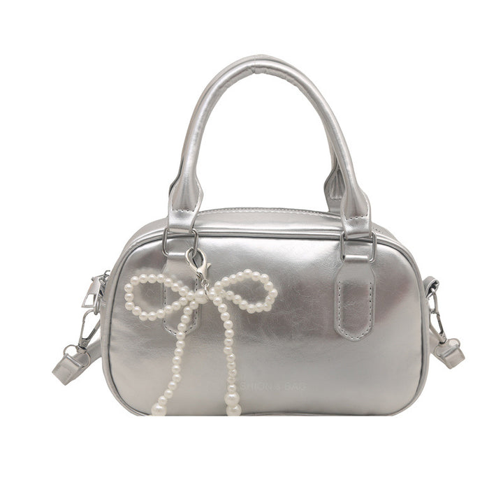 Elegant Pearl-Embellished Handheld Satchel