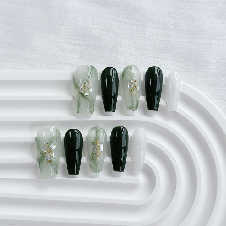 Artistic Press-On Nail Art Set with Heart and Celestial Designs
