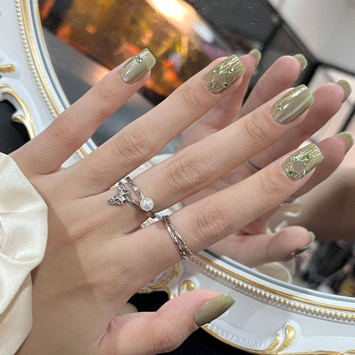 Elegant Long Press-On Nails Set with Artistic Tips Kalsten