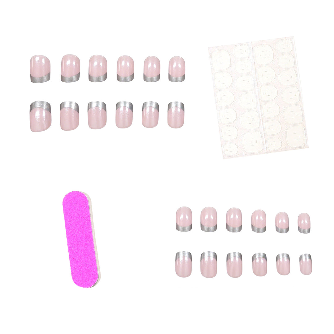 Elegant Silver-Tipped Acrylic Nail Set Kalsten
