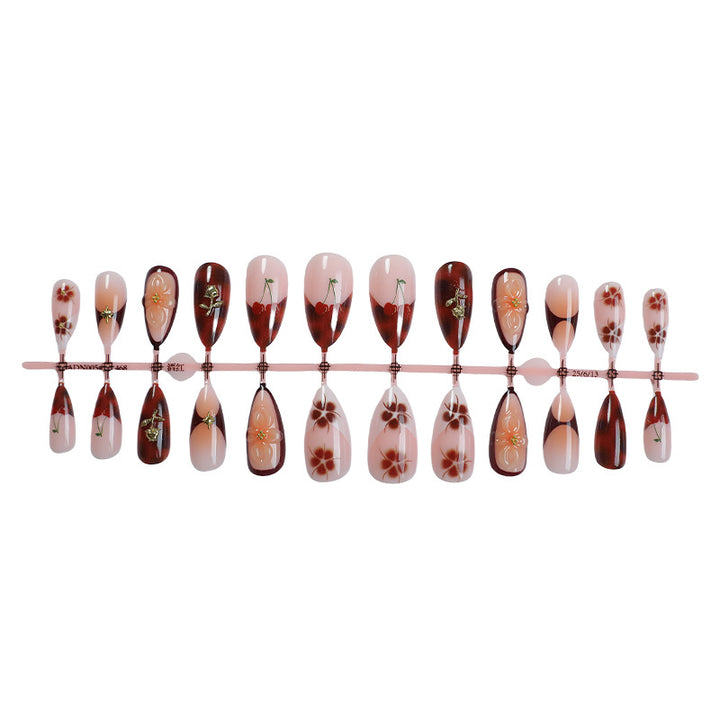 Artistic Press-On Nail Set with Elegant Floral Decor kalsten