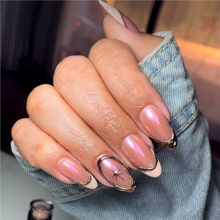 Premium Glittering French Tip Press-On Nails with Gold Accents Kalsten
