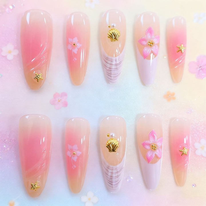 Floral-Designed Acrylic Nail Enhancements Kalsten