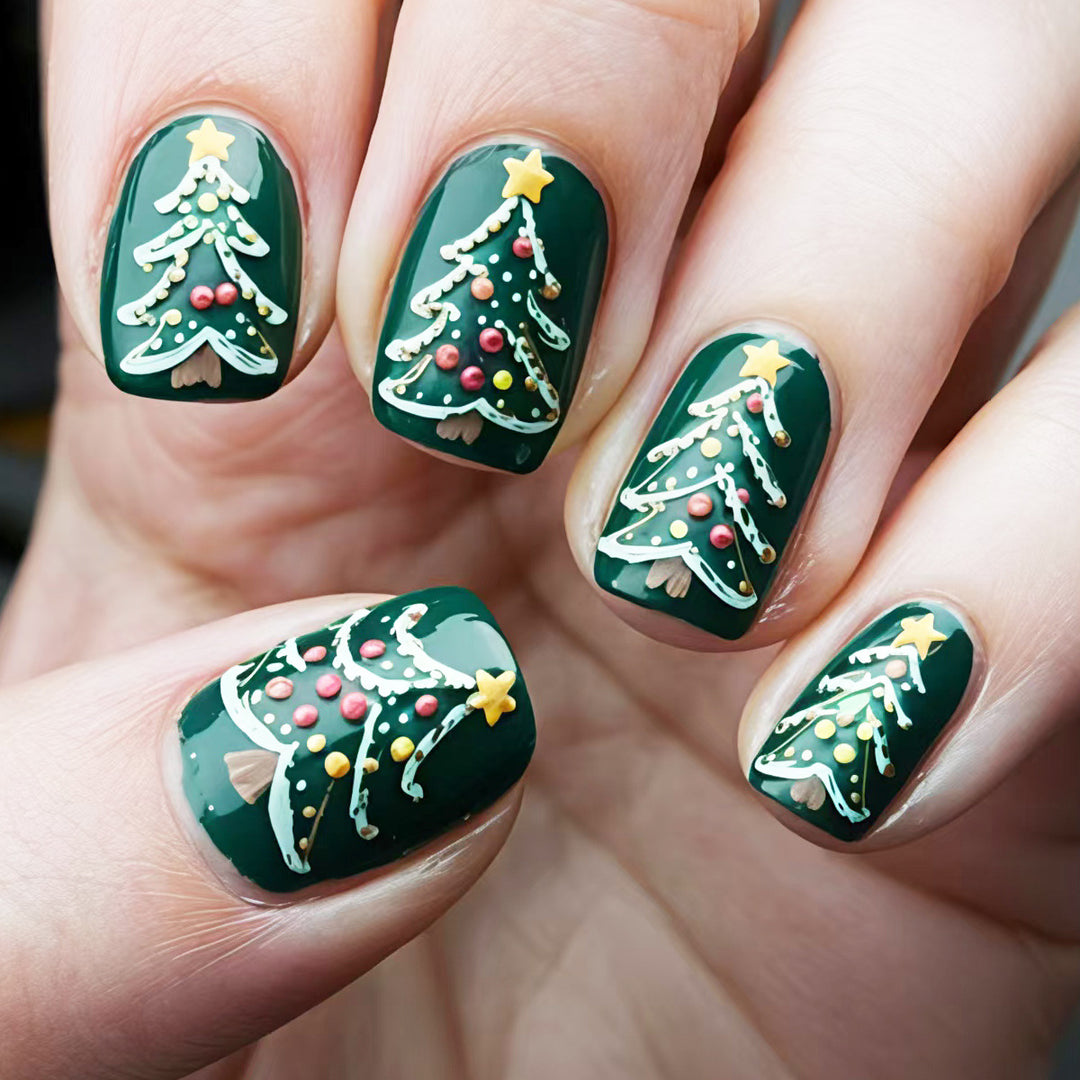 Festive artificial nails with Christmas tree design Kalsten