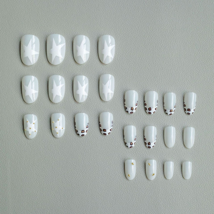Artistic Leopard Print and Star Nail Art Set