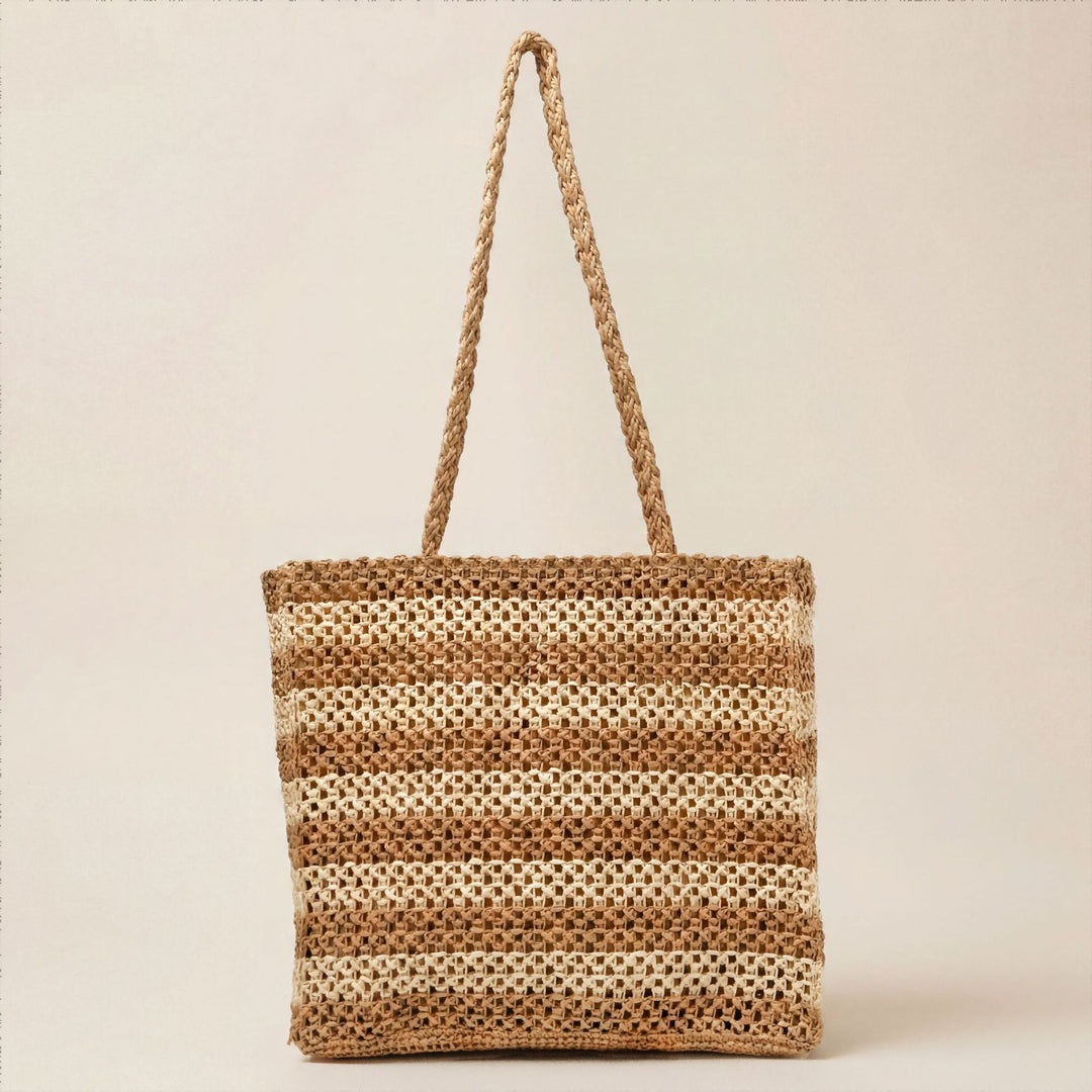 Spacious straw tote bag with modern structural design Kalsten