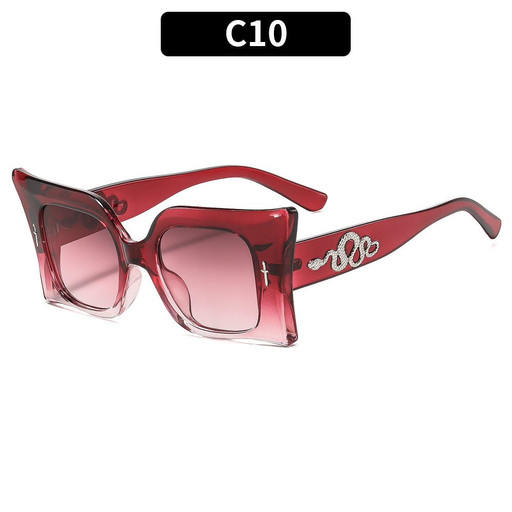 Oversized Square Frame Sunglasses with Unique Gold Snake Detail