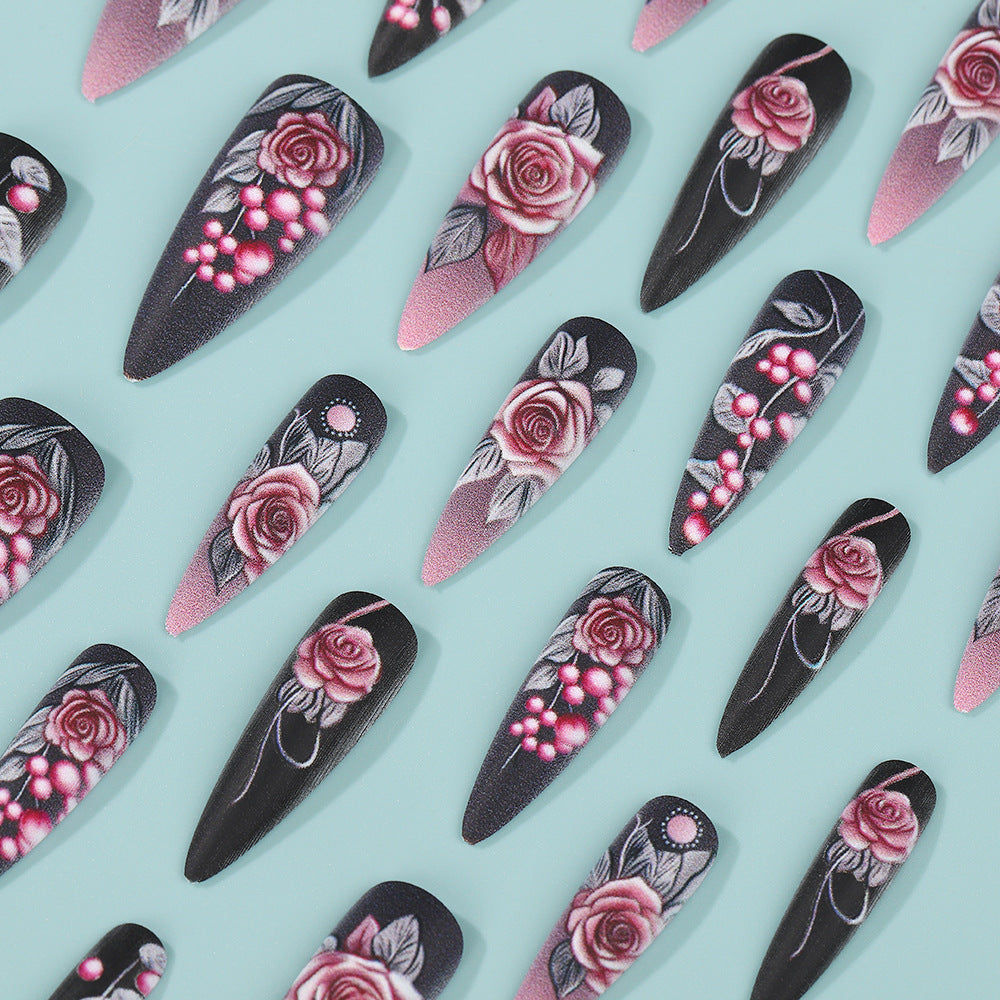 Artificial nails with detailed rose design Kalsten