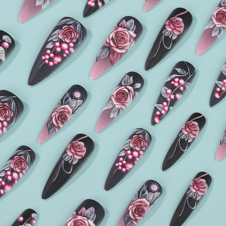 Artificial nails with detailed rose design Kalsten