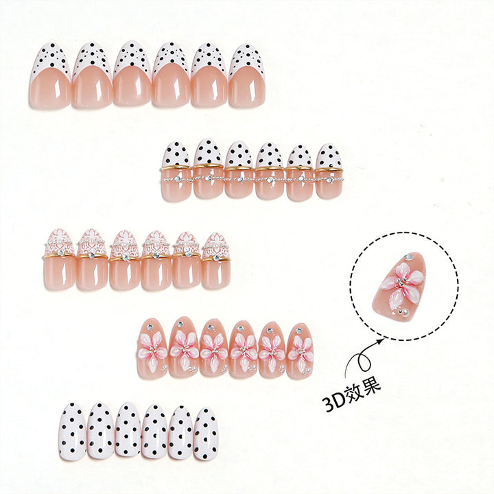 Artificial nail set with elegant flower and dot patterns Kalsten