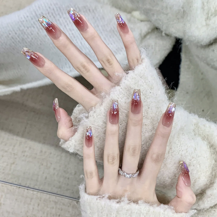 Glittering Ombre Press-On Nails with Stylish Crystal Accents Kalsten
