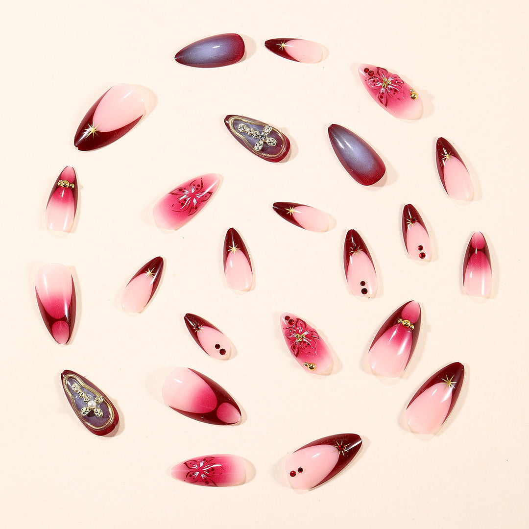 Elaborate Floral Accent Stiletto Nail Art Extensions Kalsten