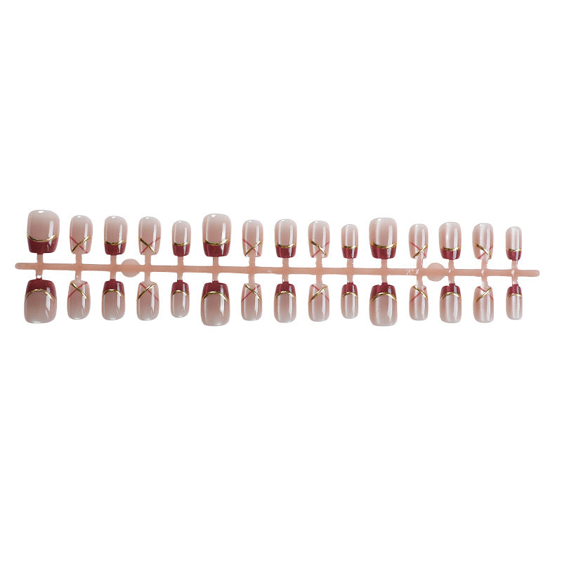 Creative Press-On Nail Art Set with Elegant Gold Accents
